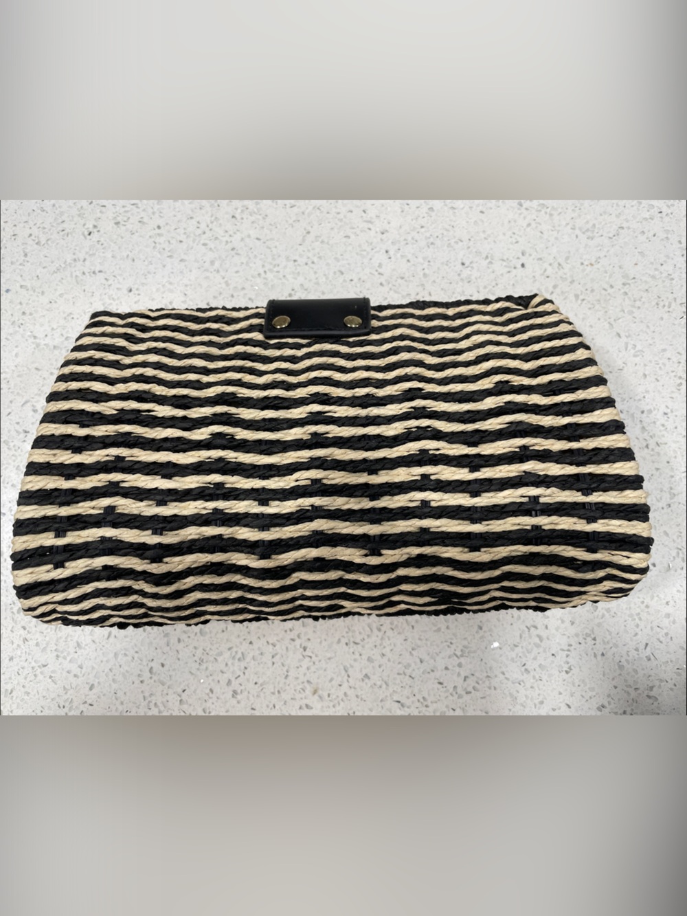 Ann Taylor Black and Natural Woven in Straw Clutch with Gold Turn-Lock - Picture 2 of 7